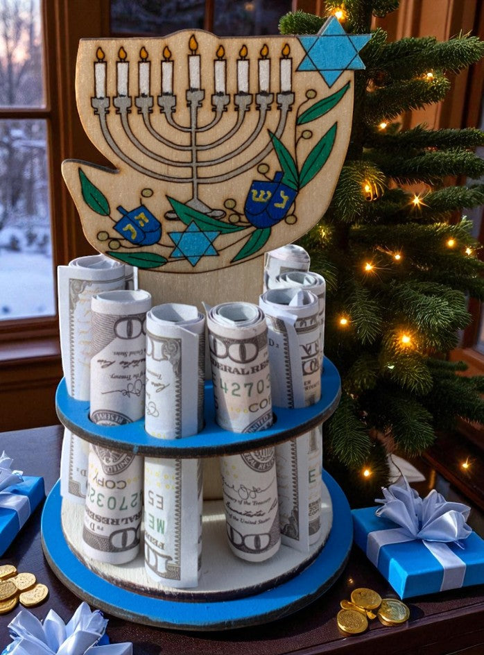 Hanukkah Money Tree Gift – Handmade Wooden Cash Holder for Jewish Holidays