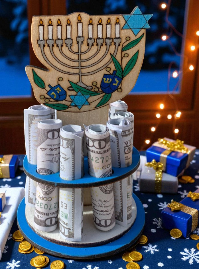 Hanukkah Money Tree Gift – Handmade Wooden Cash Holder for Jewish Holidays