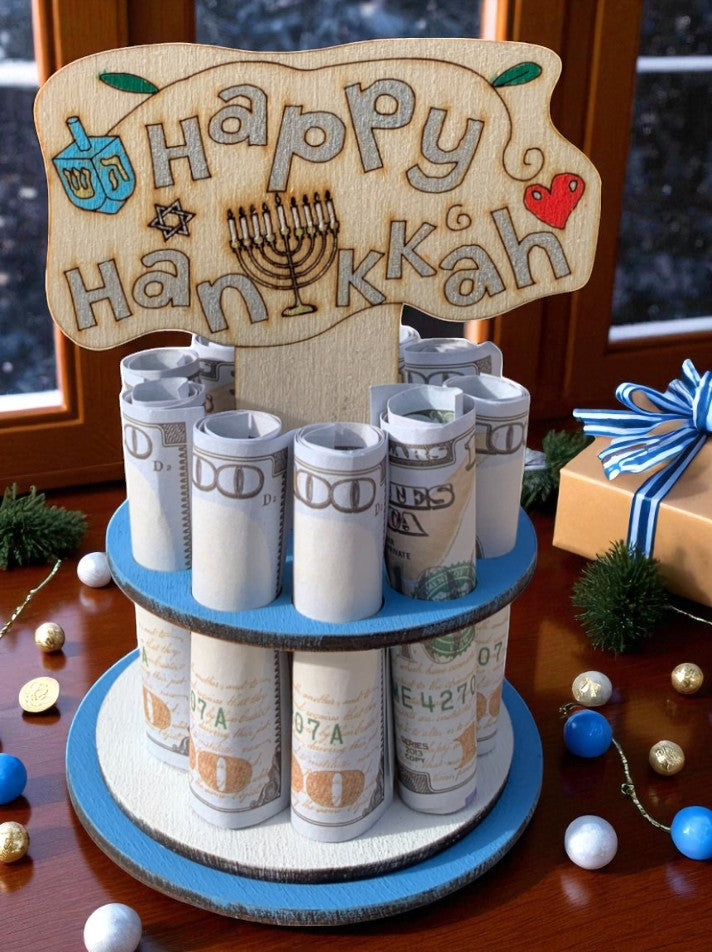 Hanukkah Money Tree Gift – Handmade Wooden Cash Holder for Jewish Holidays