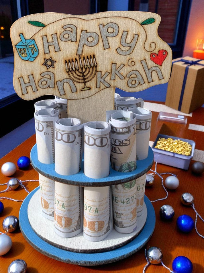 Hanukkah Money Tree Gift – Handmade Wooden Cash Holder for Jewish Holidays