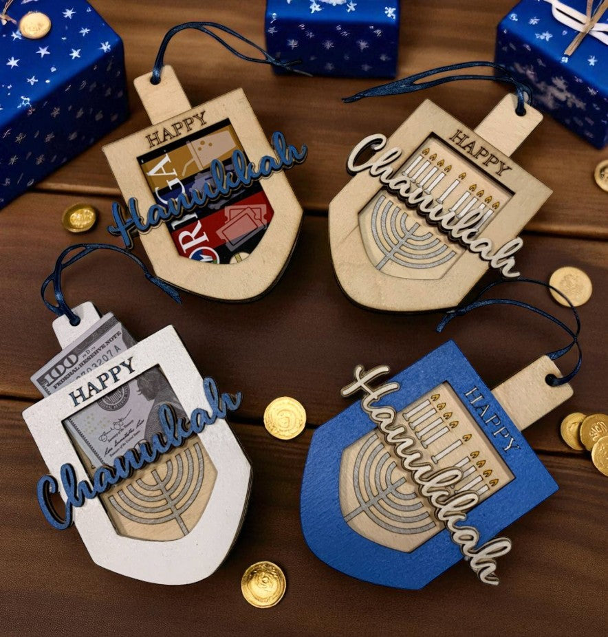 Wood Dreidel Gift Card Holder for Hanukkah – Handmade Jewish Holiday Gift