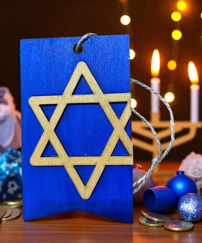 Hanukkah Wooden Gift Card Holders – Jewish Holiday Gift Tags for Dreidel, Menorah, Star of David