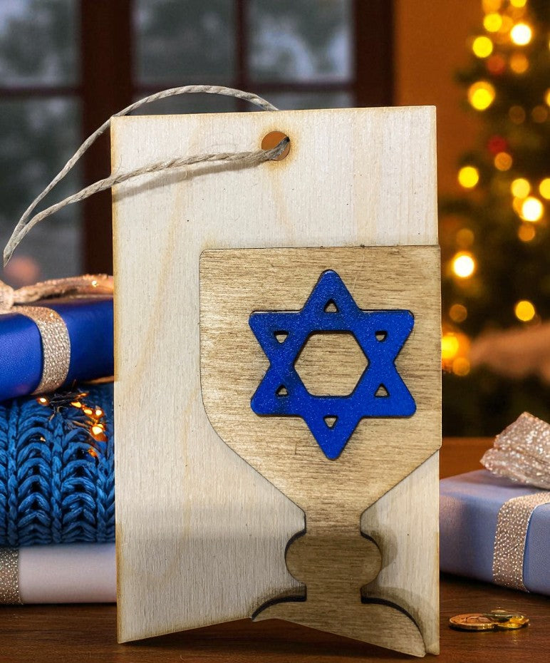 Hanukkah Wooden Gift Card Holders – Jewish Holiday Gift Tags for Dreidel, Menorah, Star of David