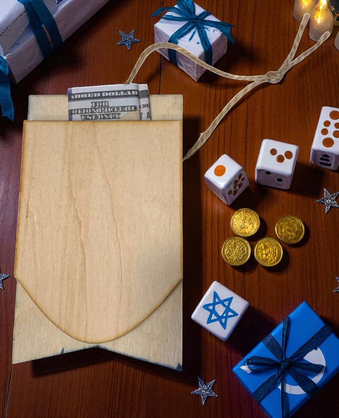Hanukkah Wooden Gift Card Holders – Jewish Holiday Gift Tags for Dreidel, Menorah, Star of David