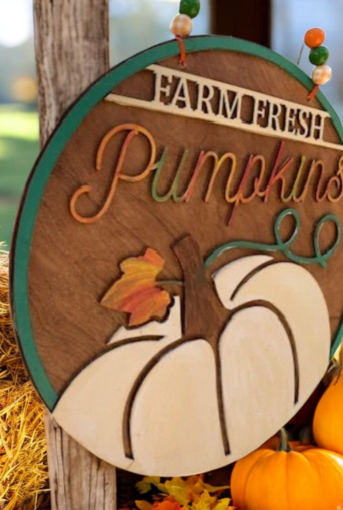 Farm Fresh Pumpkins Wooden Sign – Rustic Fall Harvest Door or Porch Décor