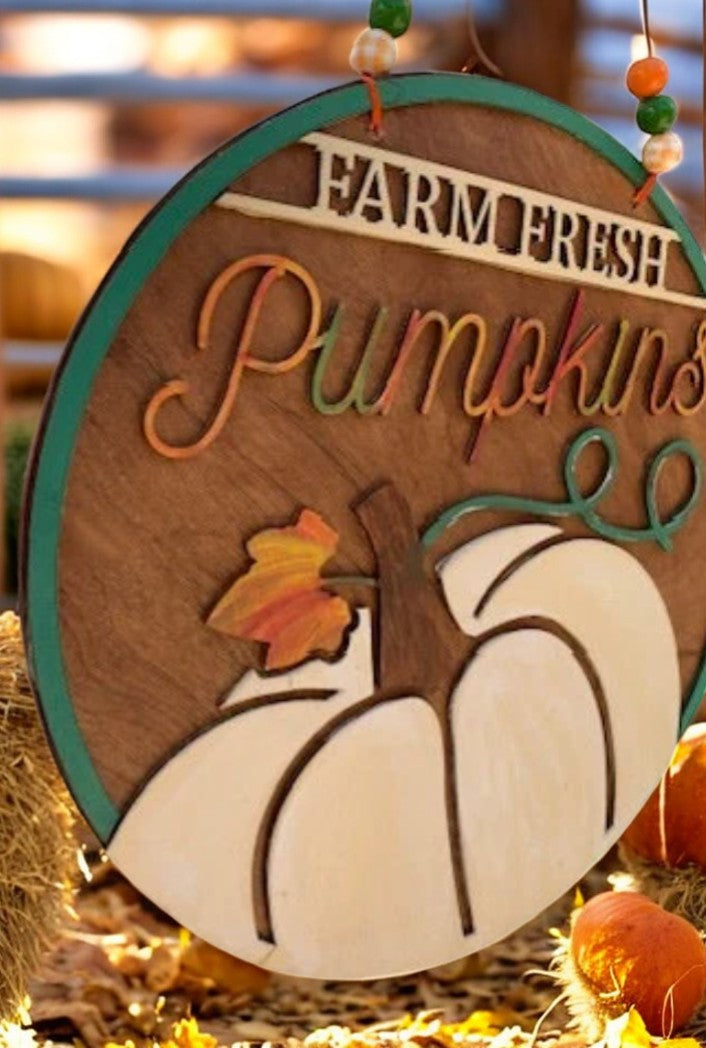 Farm Fresh Pumpkins Wooden Sign – Rustic Fall Harvest Door or Porch Décor