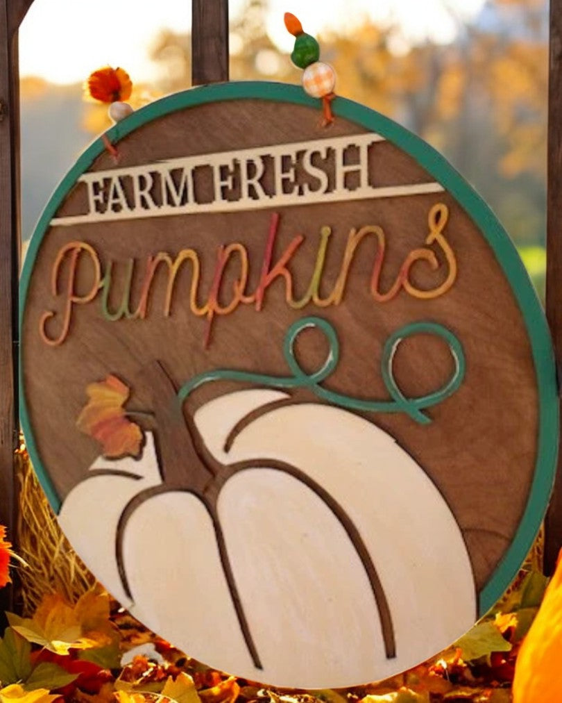 Farm Fresh Pumpkins Wooden Sign – Rustic Fall Harvest Door or Porch Décor
