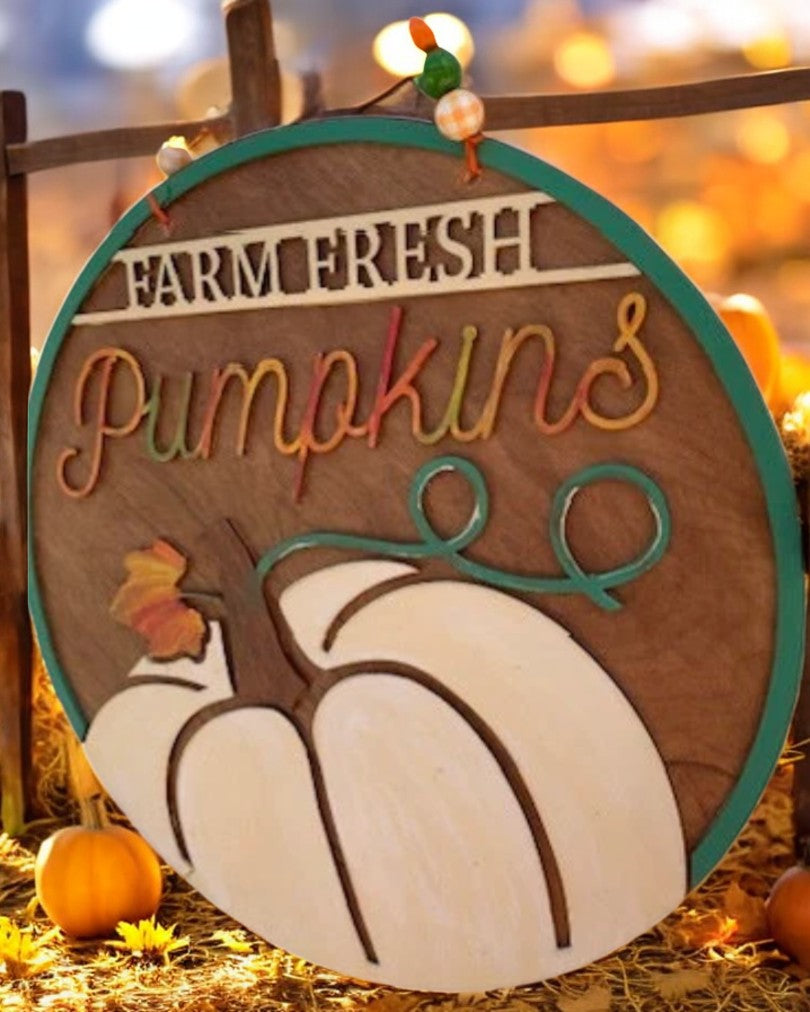 Farm Fresh Pumpkins Wooden Sign – Rustic Fall Harvest Door or Porch Décor