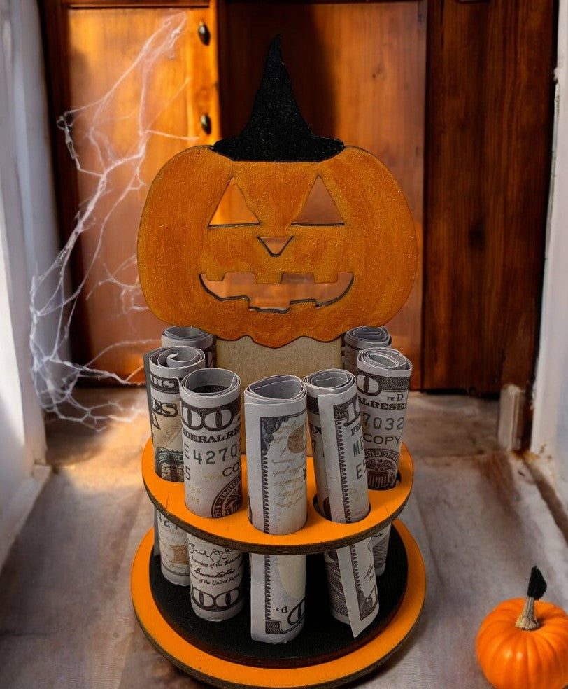 Halloween Money Gift – Pumpkin, Witch Hat, or Ghost Wooden Money Tree – Handmade Cash Holder with Gift Box – Free Shipping
