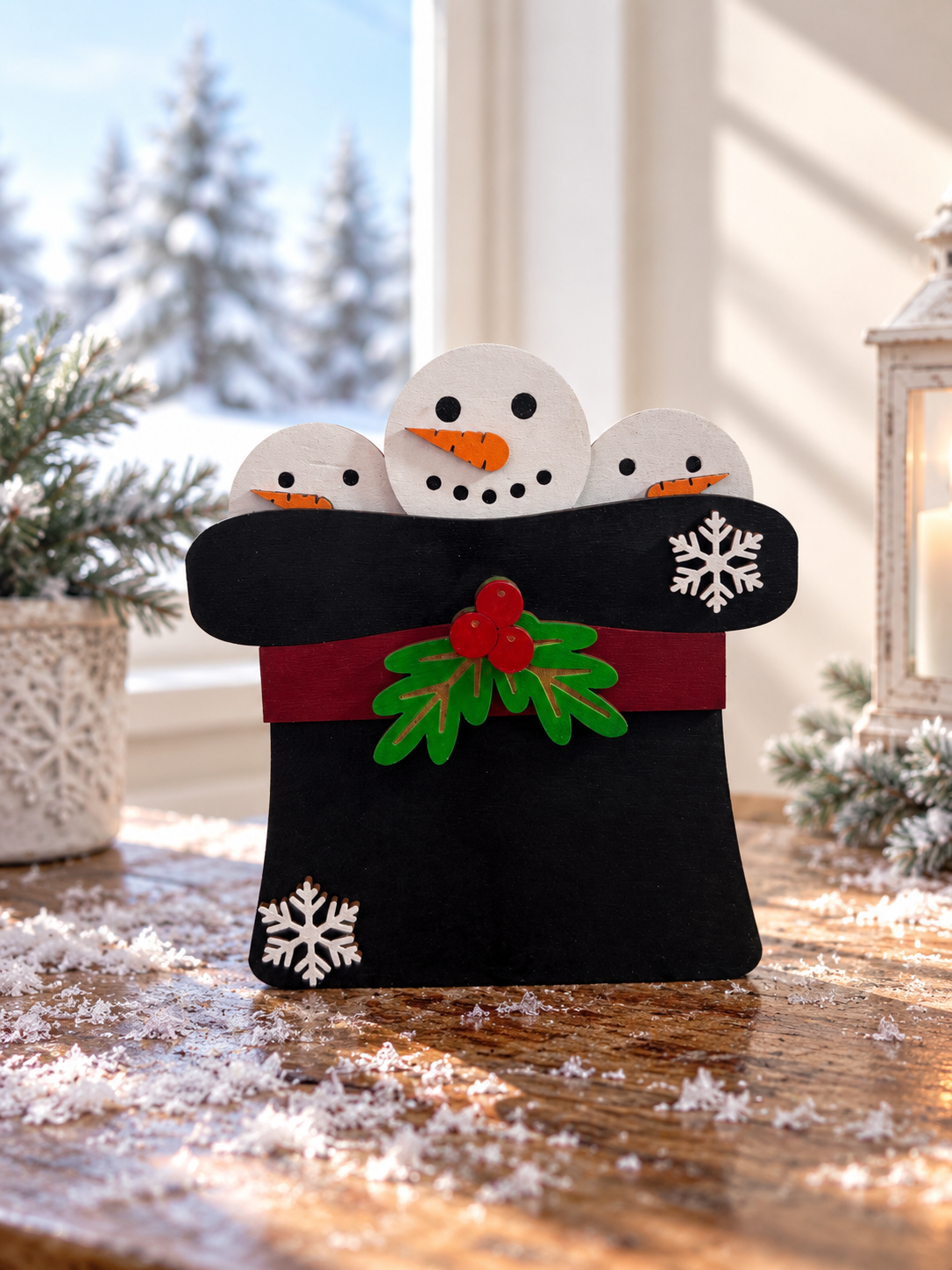 Snowman Top Hat Gift Card Holder | Wood Snowman Hat with Hidden Gift Card | Handcrafted Christmas
