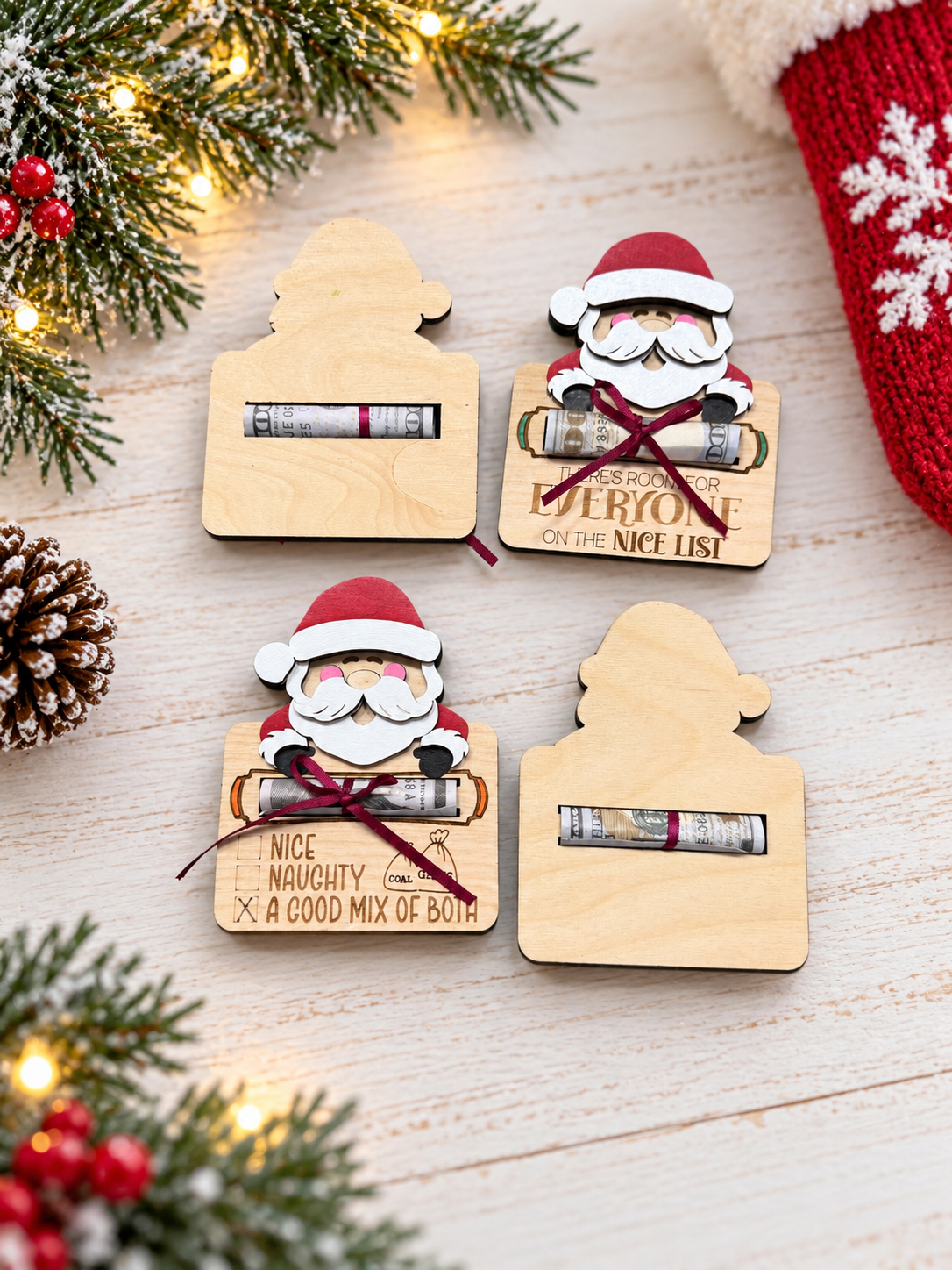 Santa Cash Gift Holder | Funny Christmas Money Gift | Handcrafted Wood