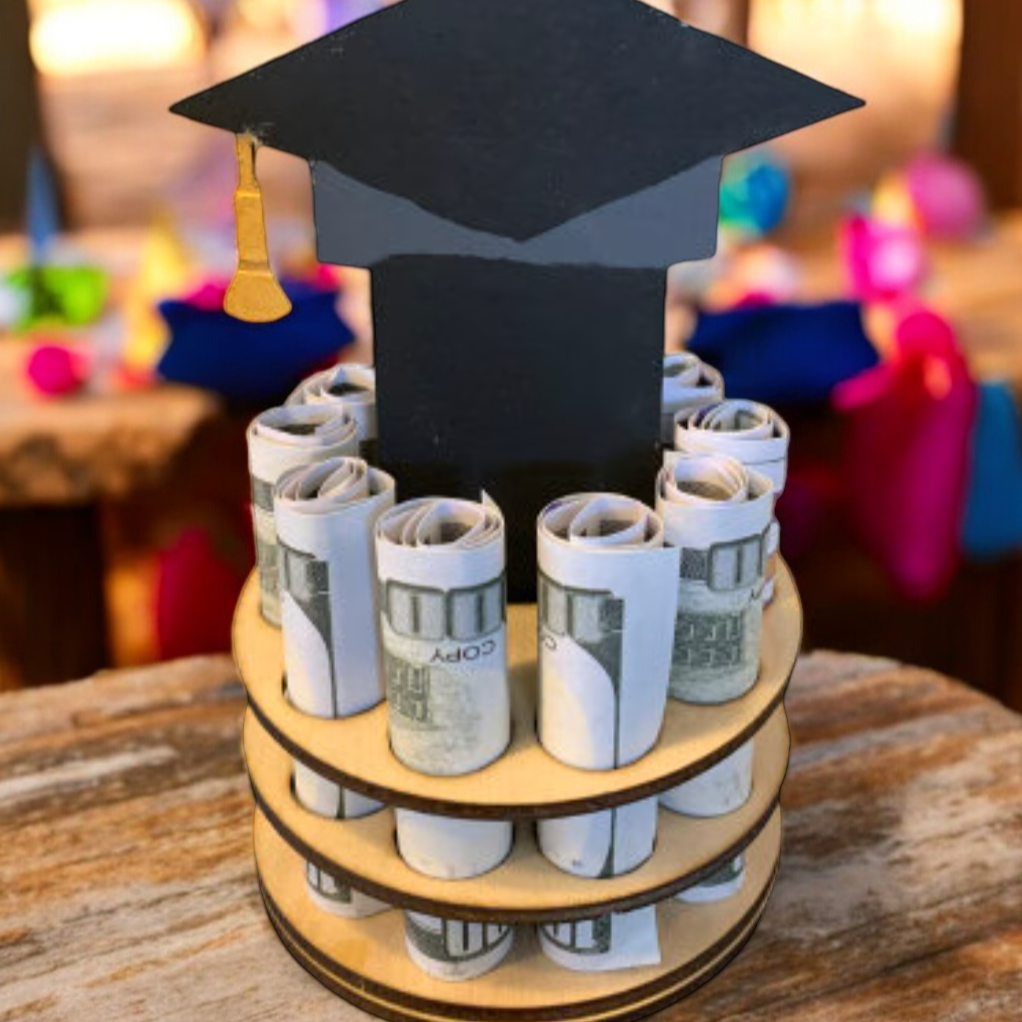 black cap graduation money tree gift