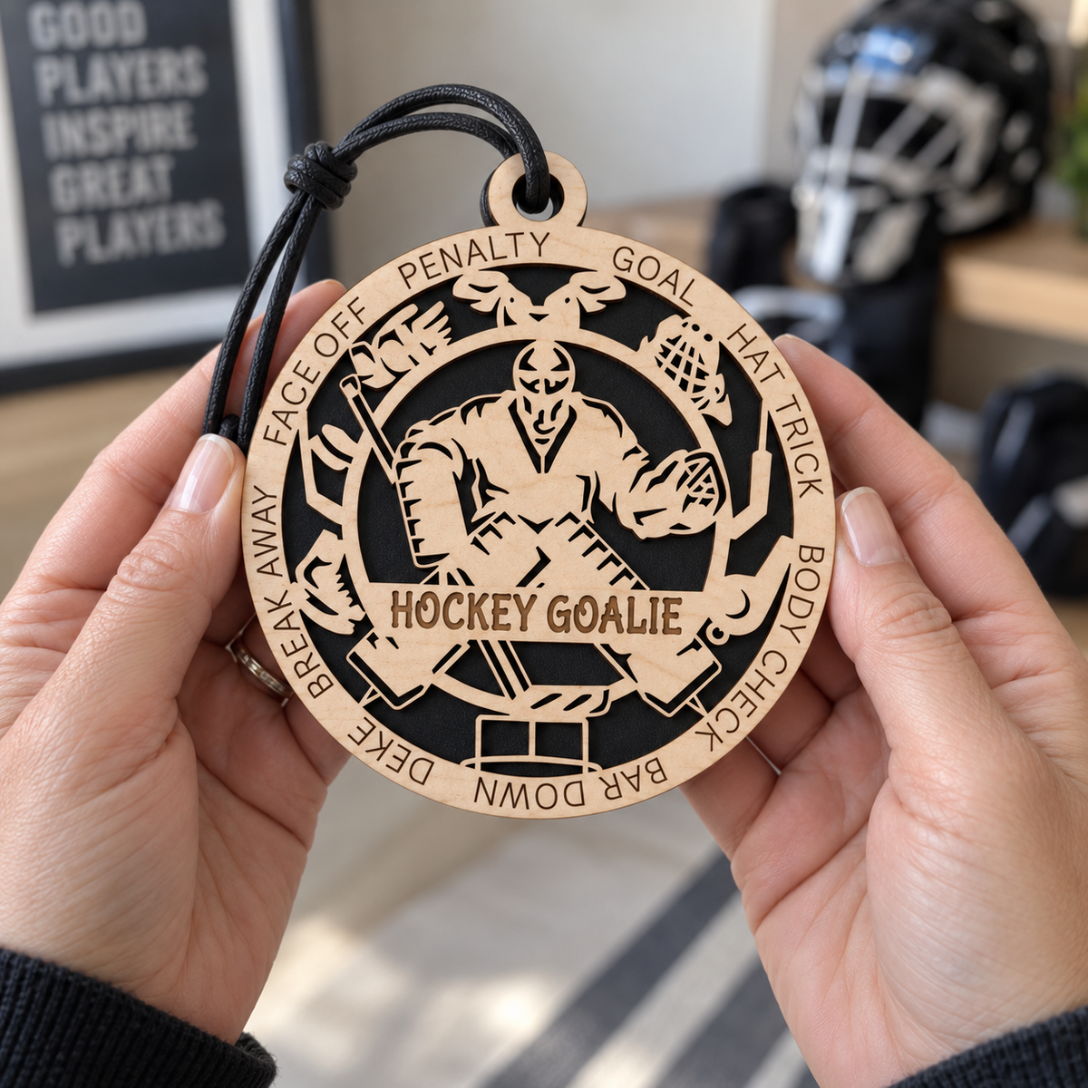 Ice Hockey Gift Card Holder | Personalized Wood Medallion | Handcrafted