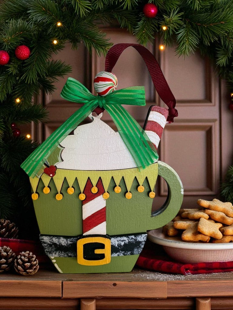 Holiday Mug Gift Card Holders – Santa, Elf, & Gingerbread Wooden Ornaments