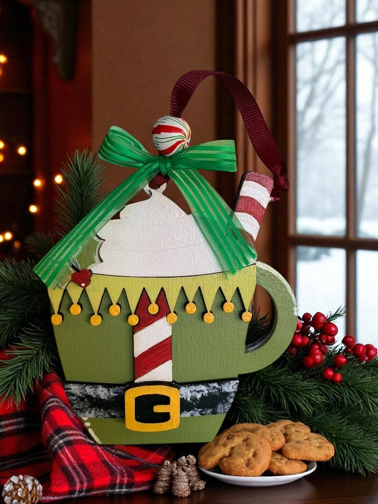Holiday Mug Gift Card Holders – Santa, Elf, & Gingerbread Wooden Ornaments