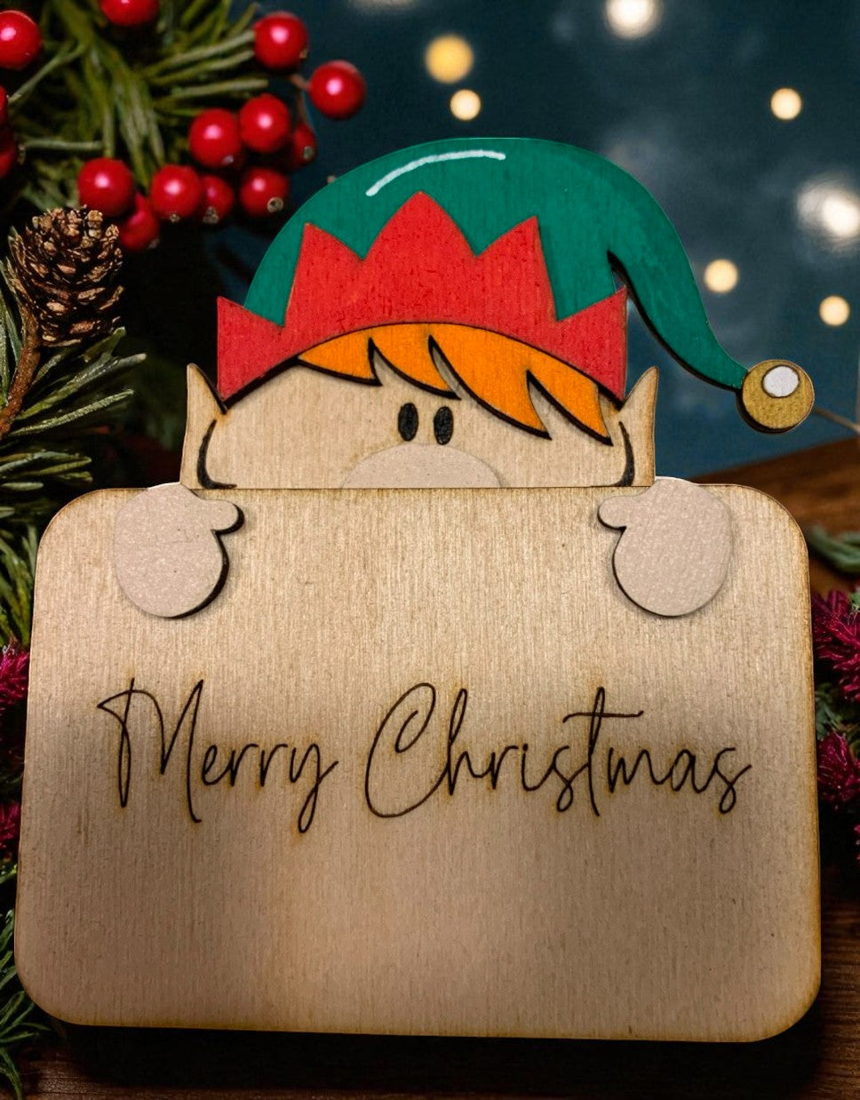 Merry Christmas Character Signs – Wooden Holiday Décor with Santa, Elf, Snowman, and More