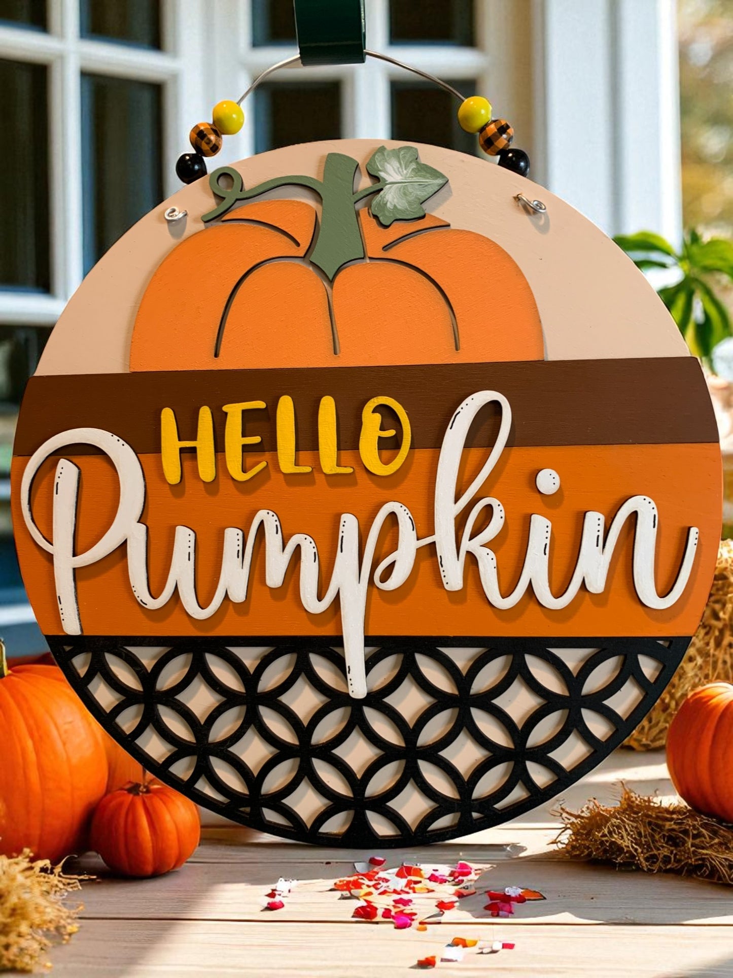 Hello Pumpkin Wooden Fall Sign – Rustic Autumn Front Door or Porch Décor