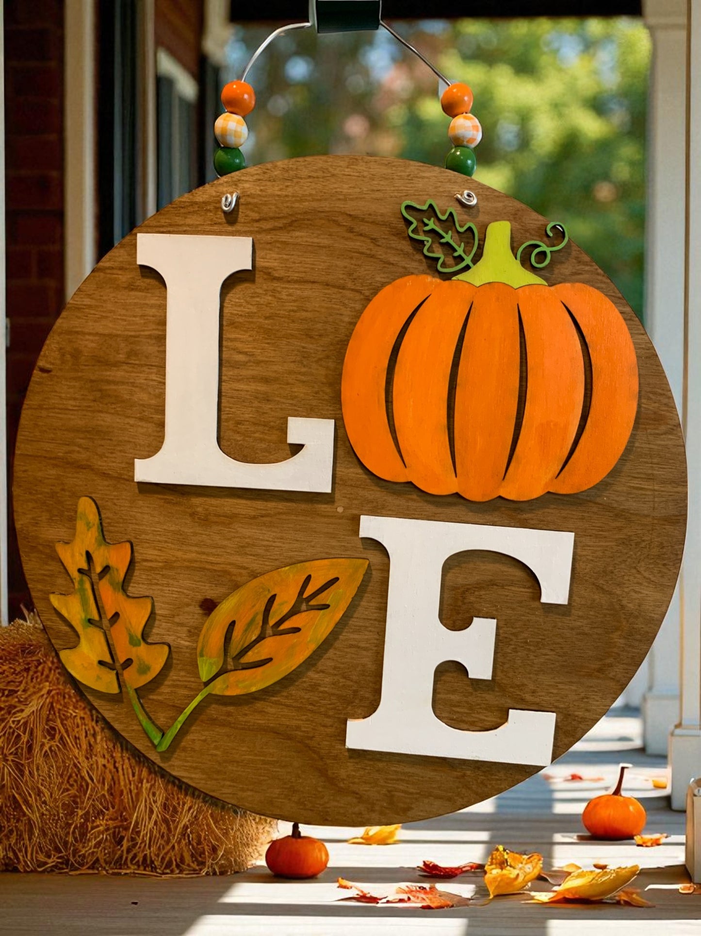 LOVE Pumpkin Fall Door Hanger – Rustic Farmhouse Autumn Porch Sign