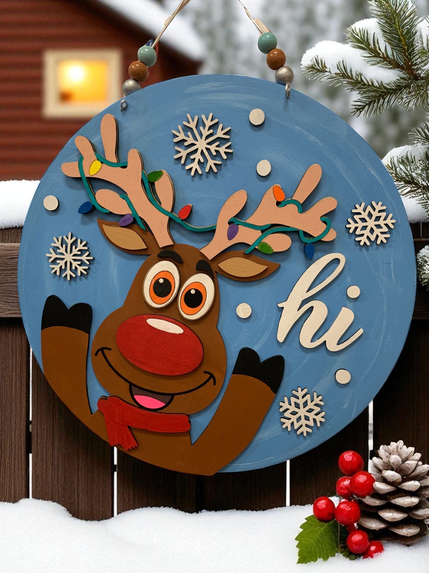 Whimsical Reindeer Christmas Sign – Handmade Wooden Holiday Decor