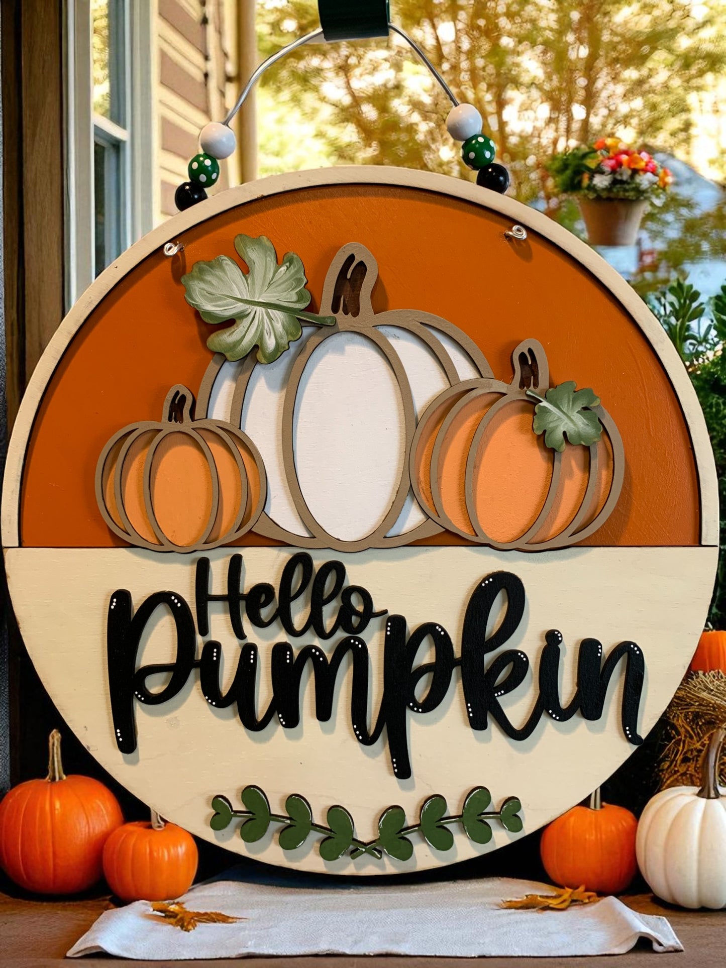 Hello Pumpkin Wooden Sign – Handcrafted Fall Porch & Wall Décor – Rustic Layered Autumn Accent