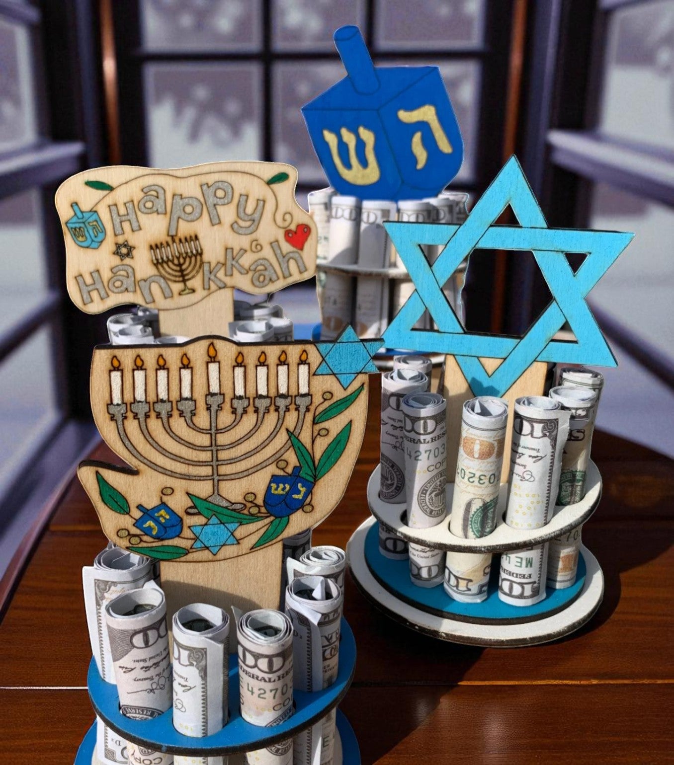 Hanukkah Money Tree Gift – Handmade Wooden Cash Holder for Jewish Holidays