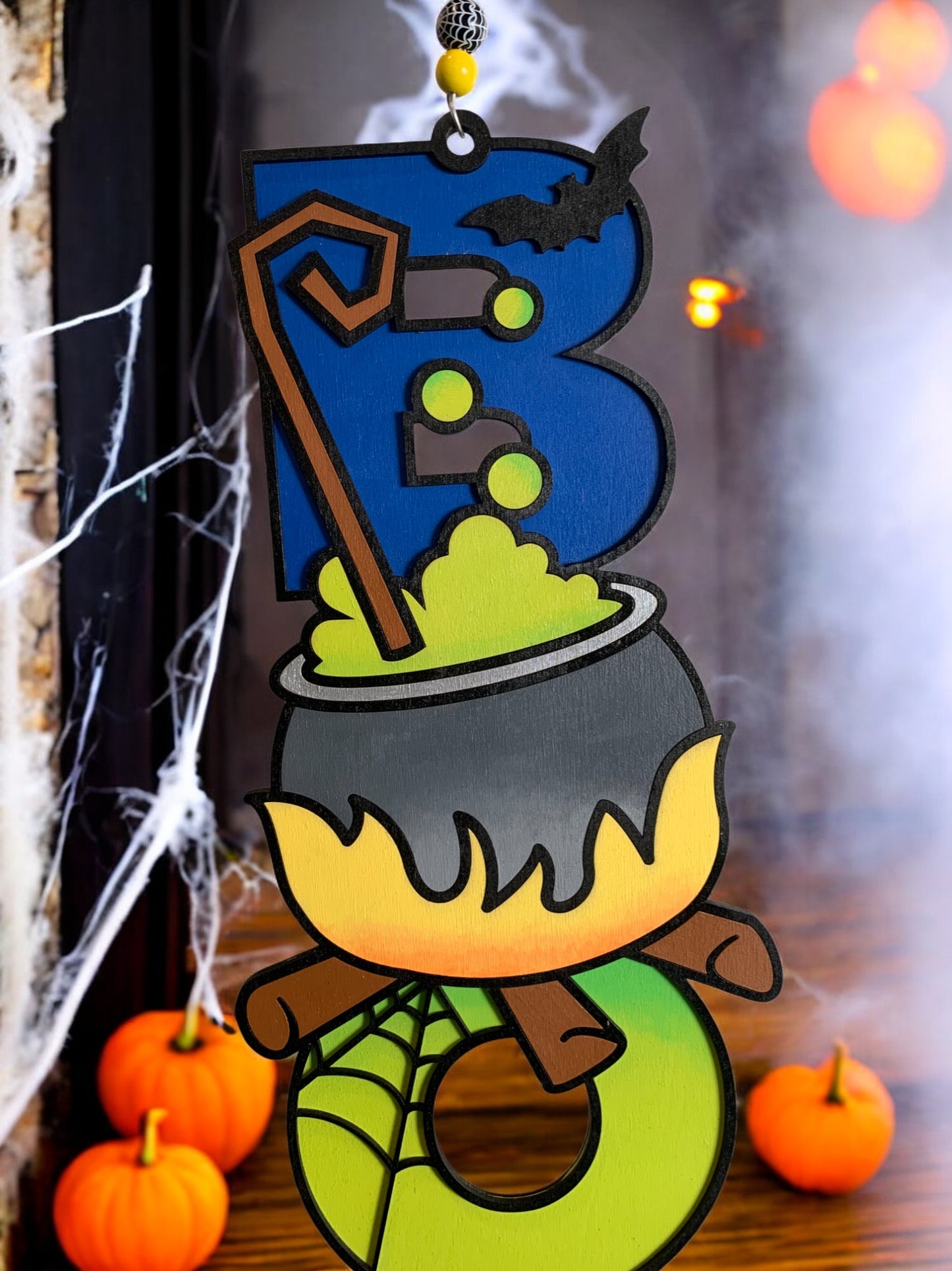 Halloween Cauldron BOO Sign – Wooden Witch Potion Door Hanger – Handmade Spooky Fall Decor