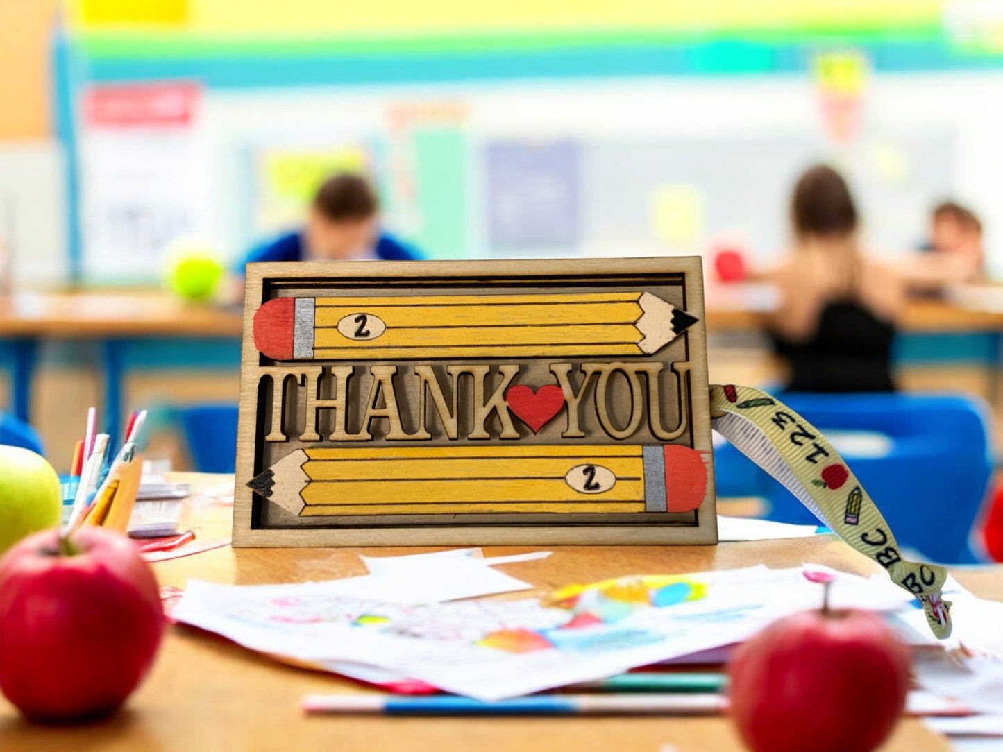 Wooden Teacher Gift Card Holder – Handmade Thank You Pencil Sign