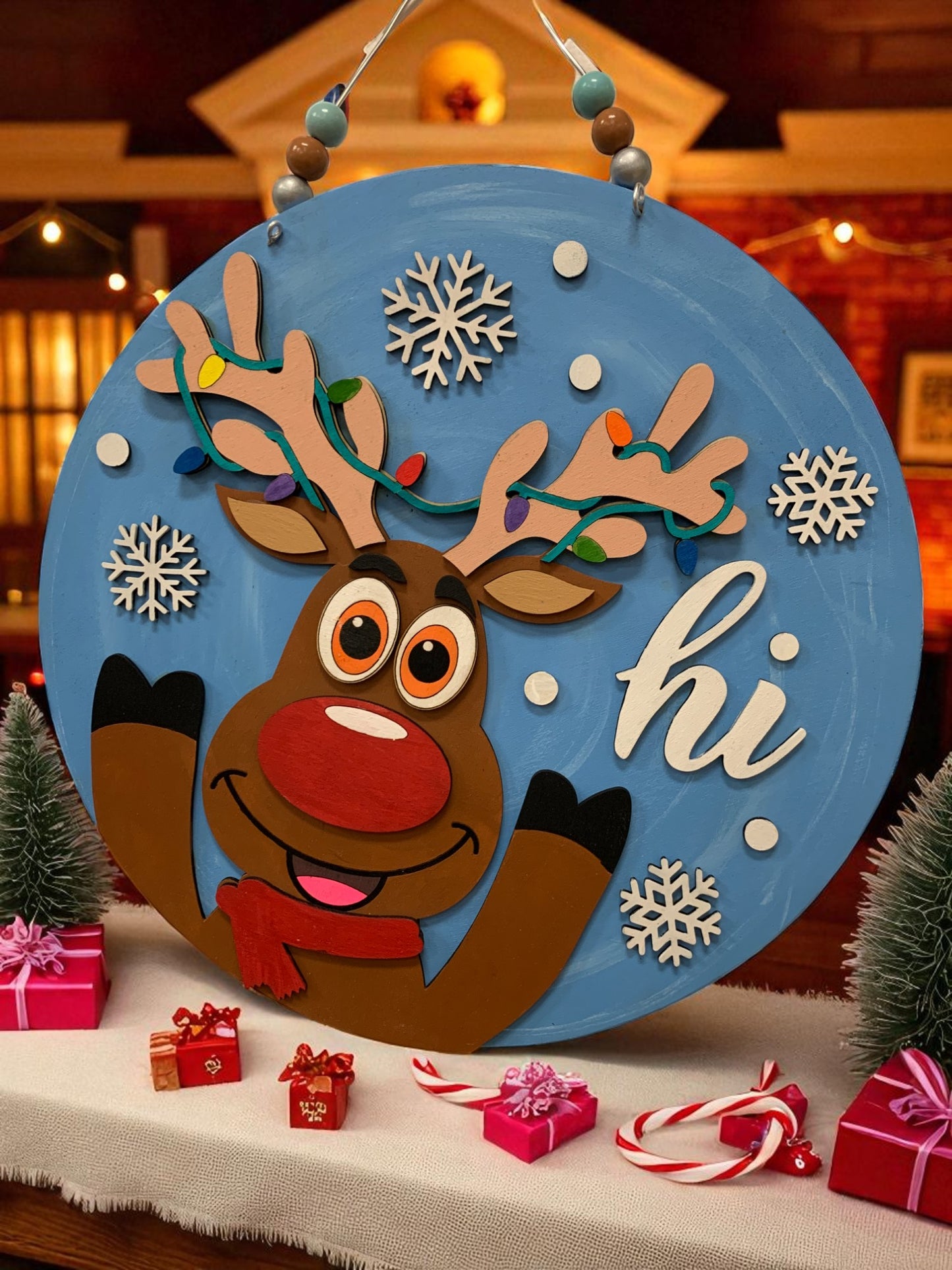 Whimsical Reindeer Christmas Sign – Handmade Wooden Holiday Decor