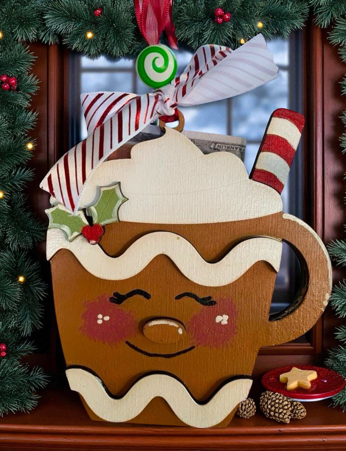 Holiday Mug Gift Card Holders – Santa, Elf, & Gingerbread Wooden Ornaments