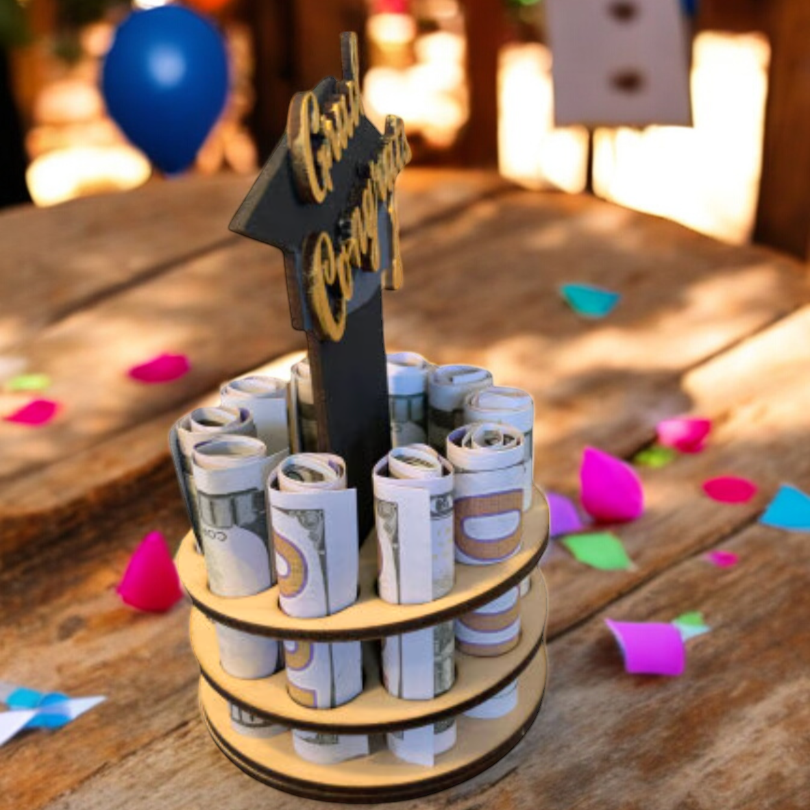 graduation money tree gift black cap