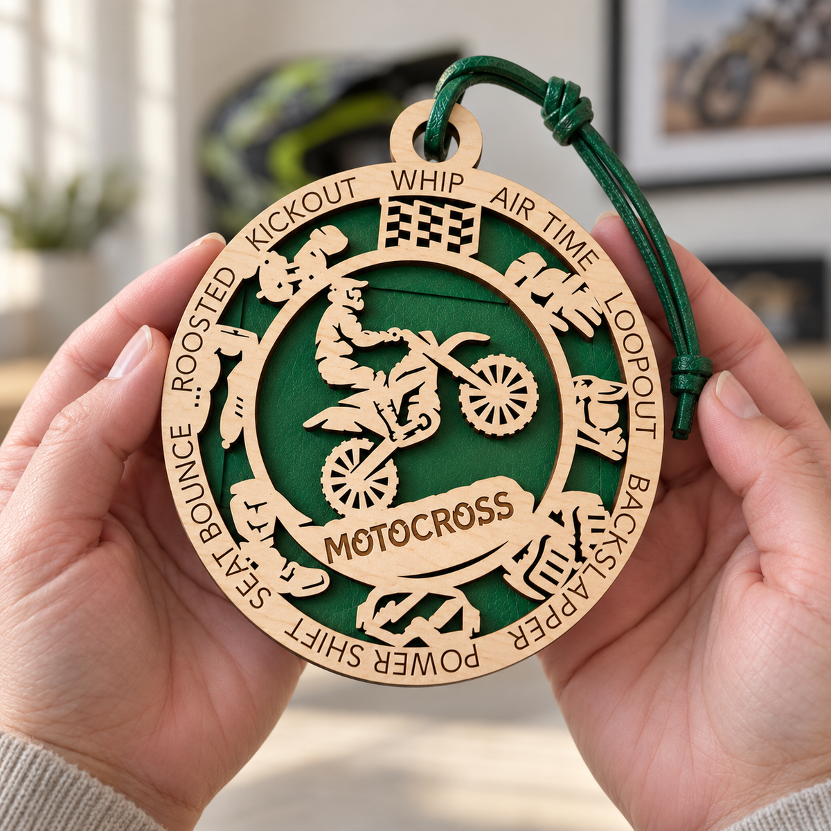 Motocross Gift Card Holder | Personalized Wood Medallion | Handcrafted