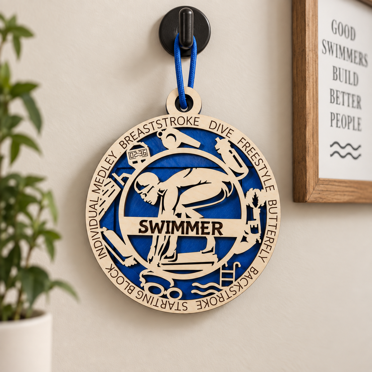 Swimming Gift Card Holder | Personalized Wood Medallion | Handcrafted