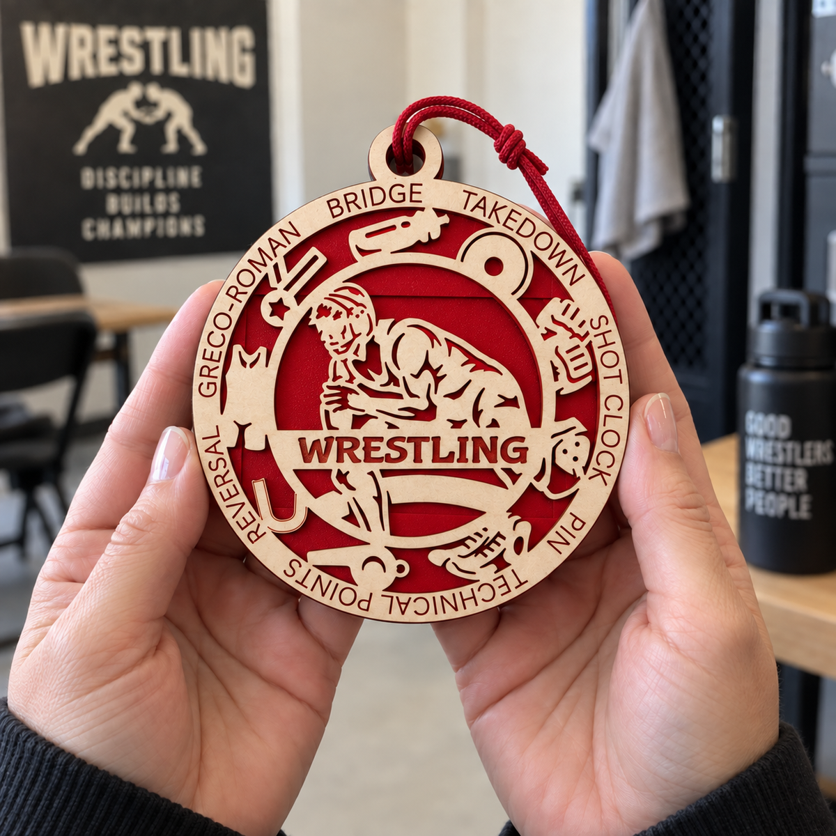 Wrestling Gift Card Holder | Personalized Wood Medallion | Handcrafted