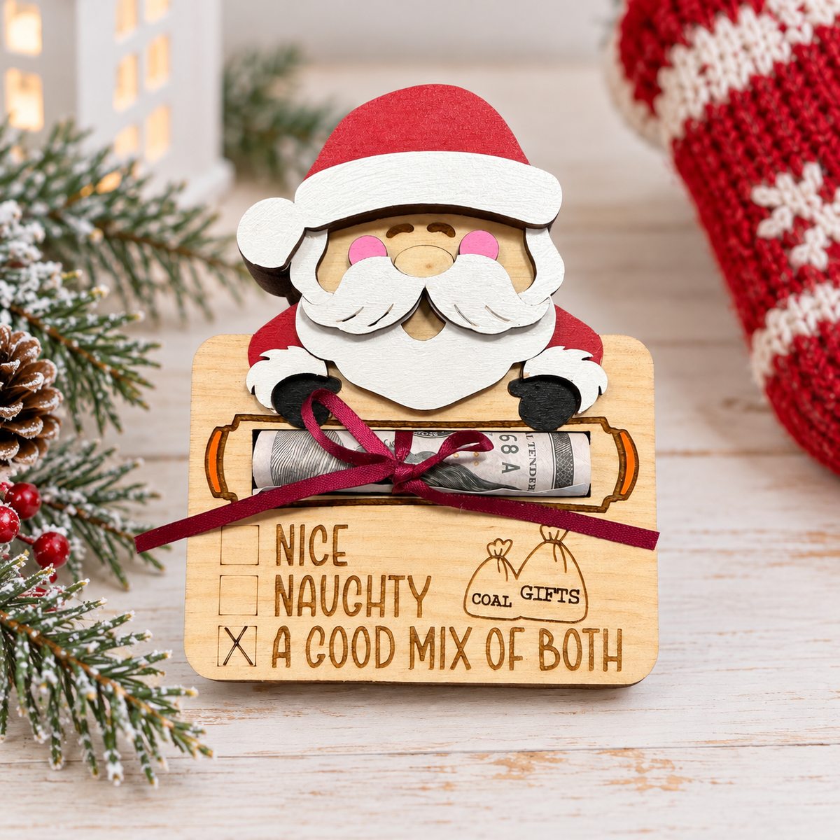 Santa Cash Gift Holder | Funny Christmas Money Gift | Handcrafted Wood