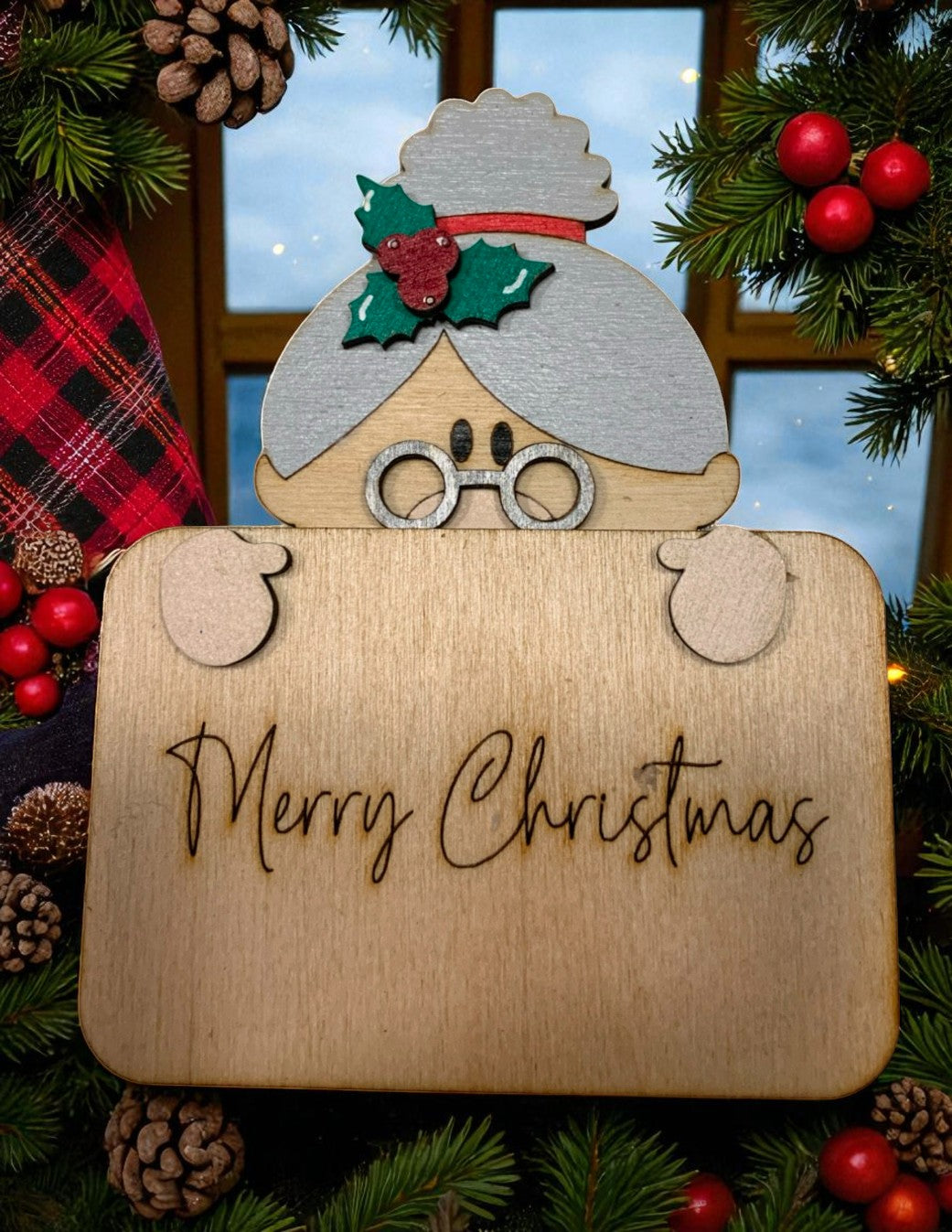 Merry Christmas Character Signs – Wooden Holiday Décor with Santa, Elf, Snowman, and More