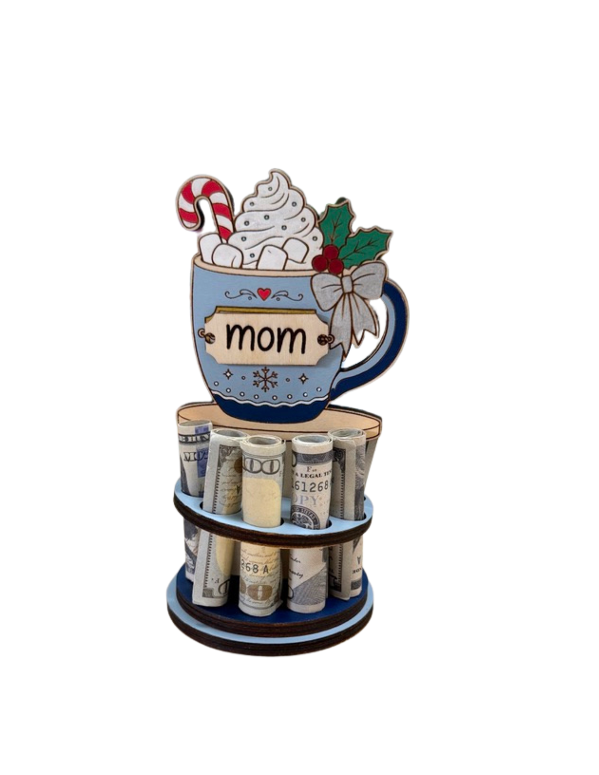 Personalized Hot Cocoa Money Tree | Christmas Cash Gift for Mom | Handmade Wood