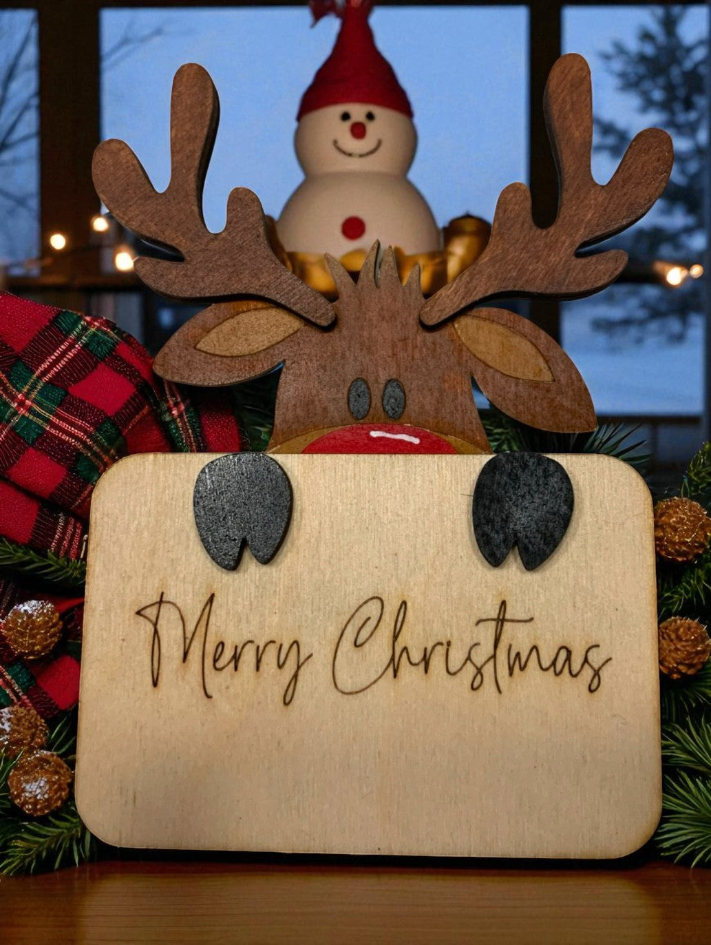 Merry Christmas Character Signs – Wooden Holiday Décor with Santa, Elf, Snowman, and More