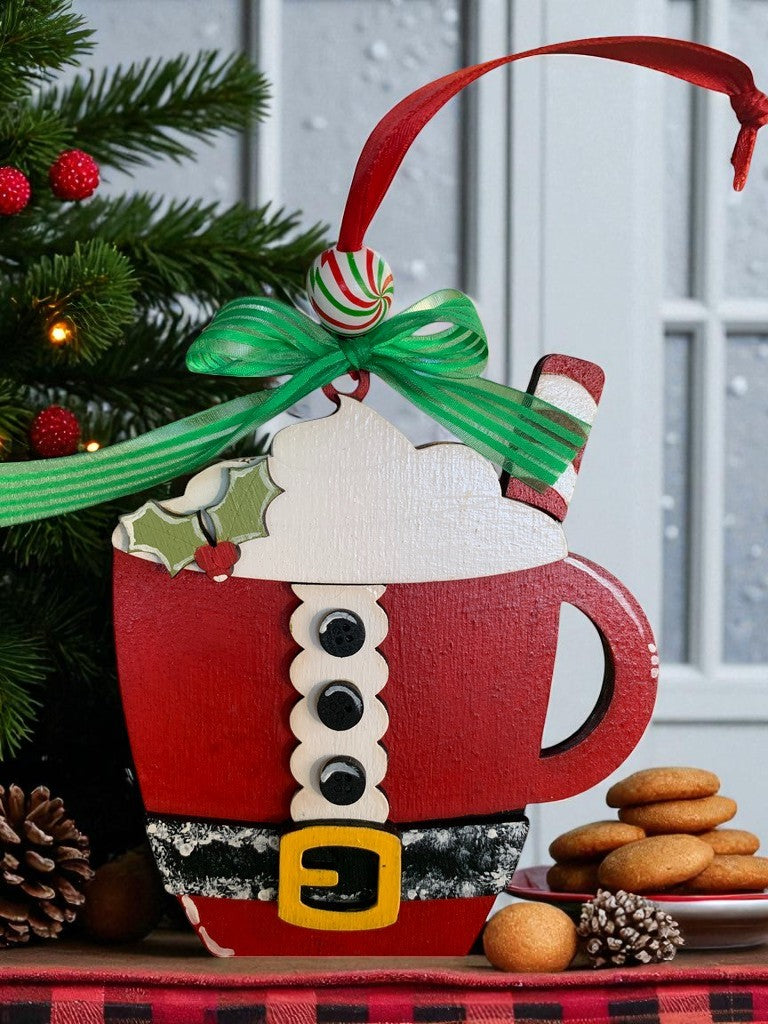 Holiday Mug Gift Card Holders – Santa, Elf, & Gingerbread Wooden Ornaments