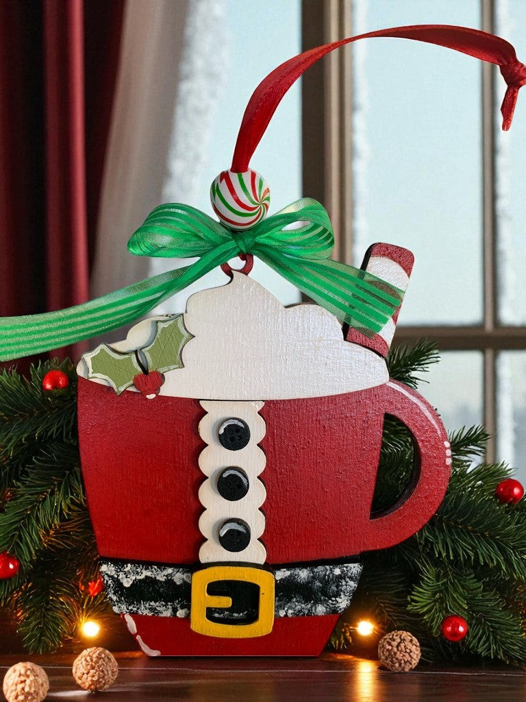 Holiday Mug Gift Card Holders – Santa, Elf, & Gingerbread Wooden Ornaments