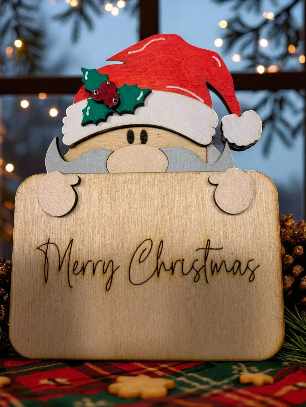 Merry Christmas Character Signs – Wooden Holiday Décor with Santa, Elf, Snowman, and More