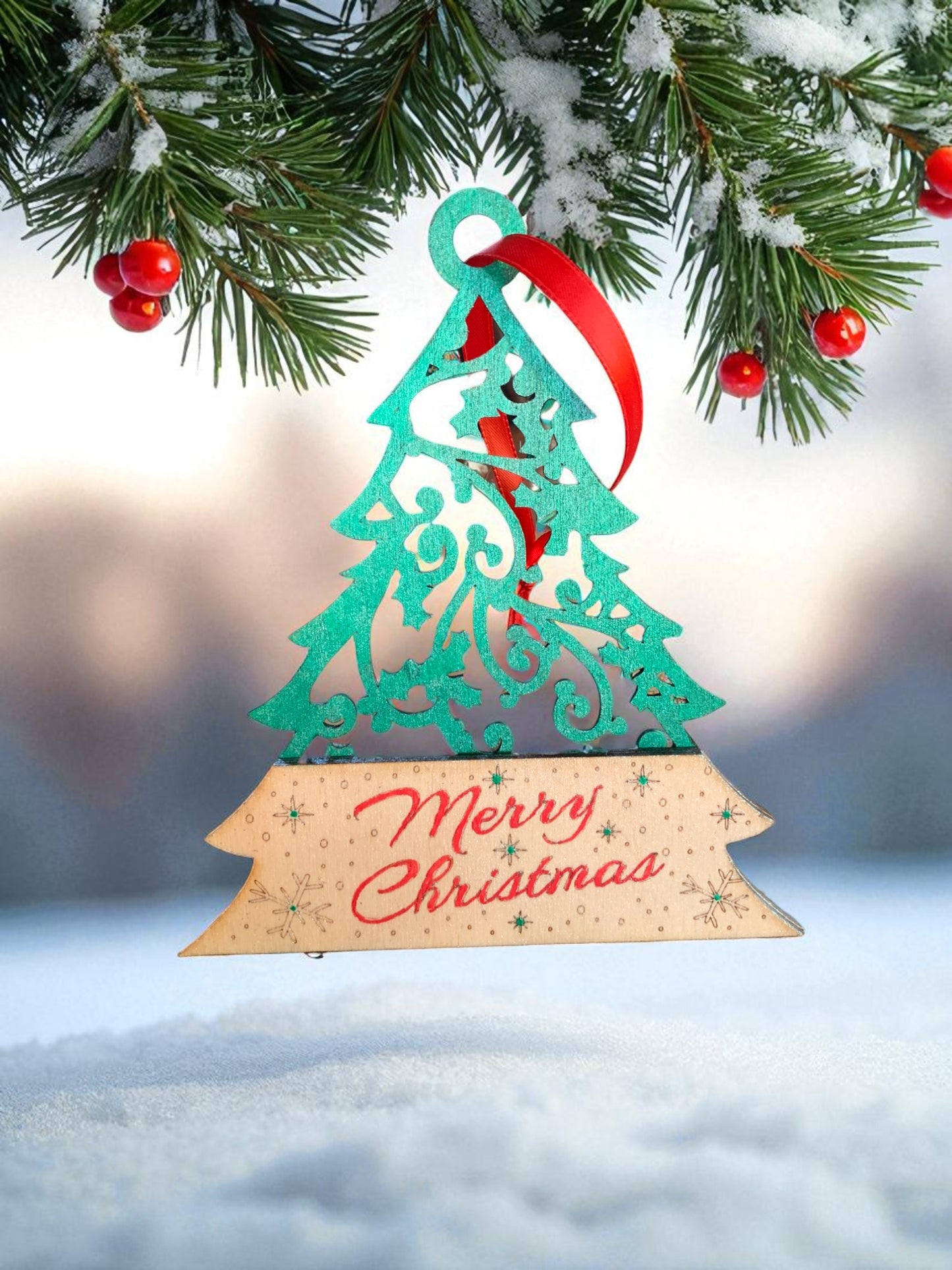 Christmas Tree Money Holder – Handmade Wooden Cash Gift Ornament with Ribbon for Holiday Giving