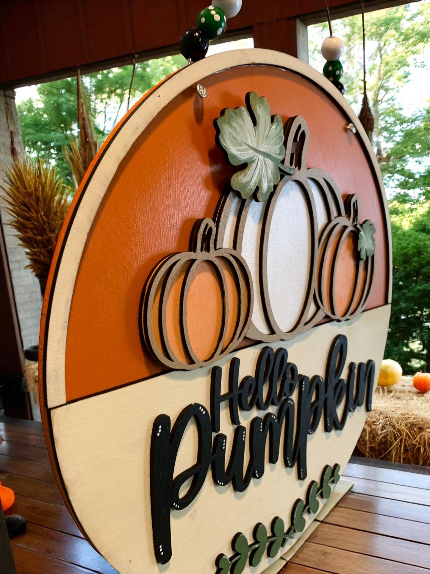 Hello Pumpkin Wooden Sign – Handcrafted Fall Porch & Wall Décor – Rustic Layered Autumn Accent