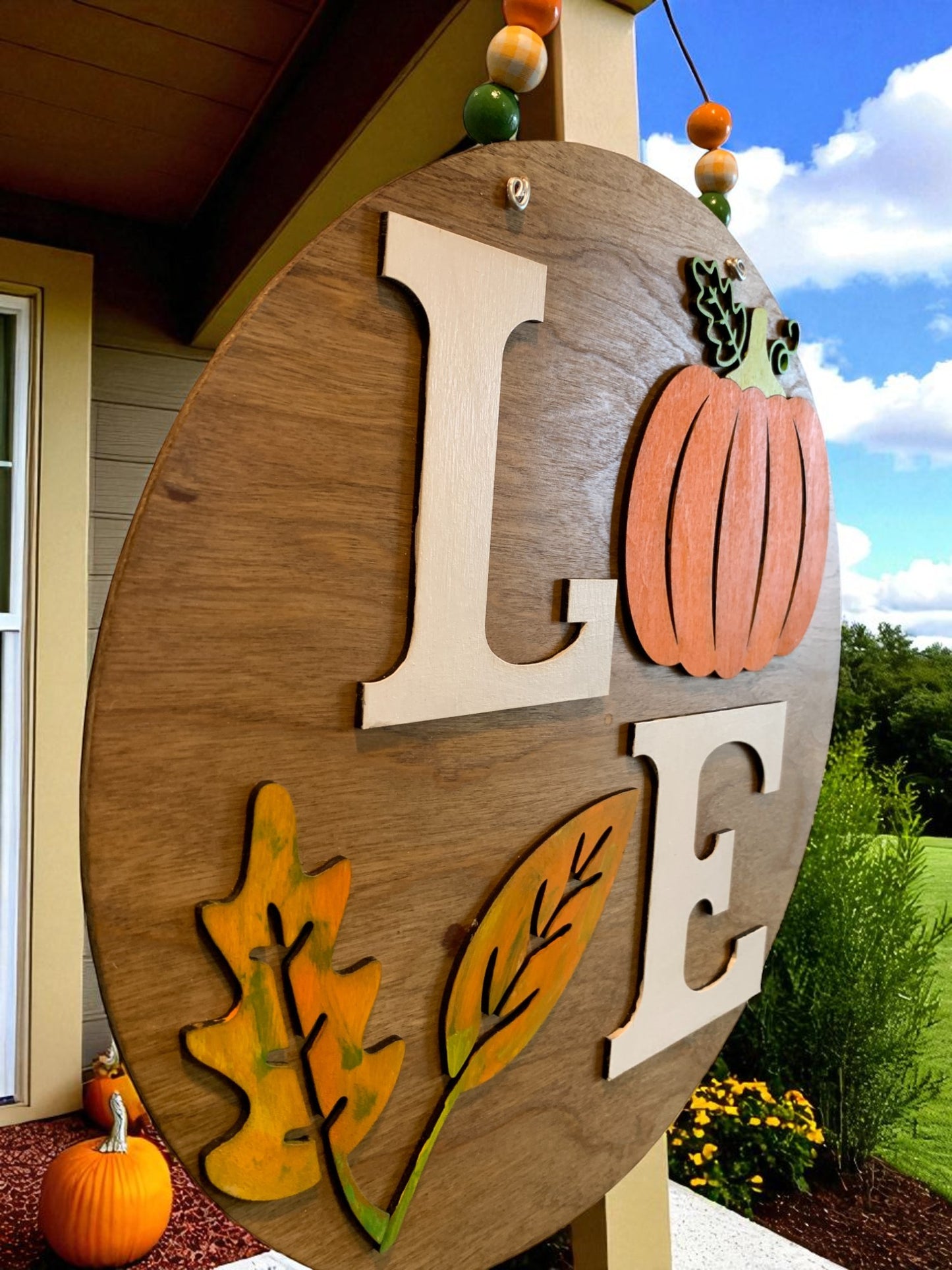 LOVE Pumpkin Fall Door Hanger – Rustic Farmhouse Autumn Porch Sign