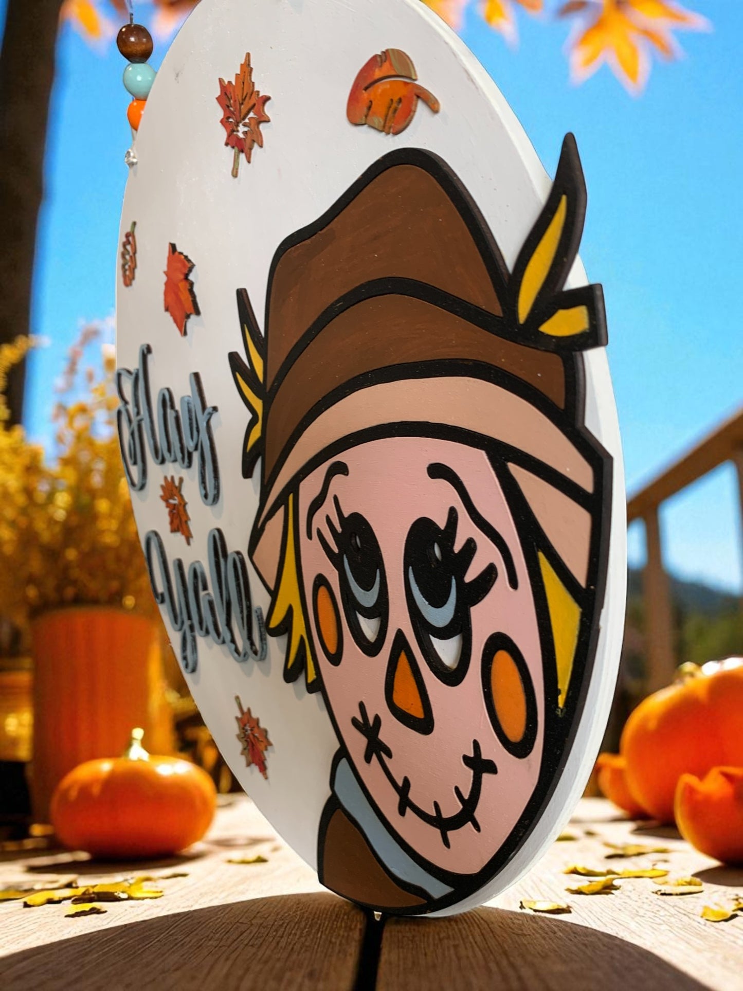 Hay Y’all Scarecrow Fall Door Hanger – Rustic Farmhouse Autumn Porch Sign