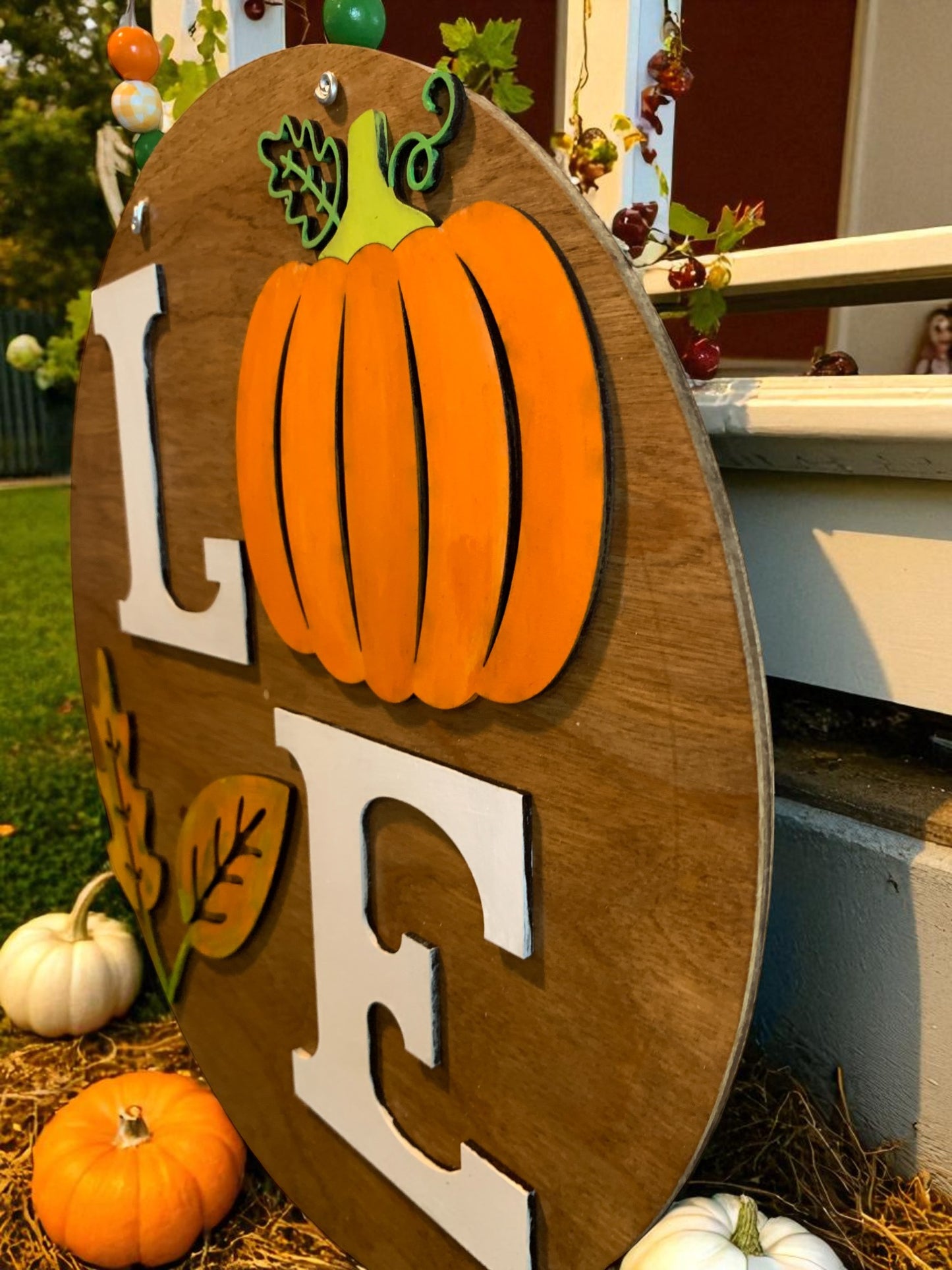 LOVE Pumpkin Fall Door Hanger – Rustic Farmhouse Autumn Porch Sign