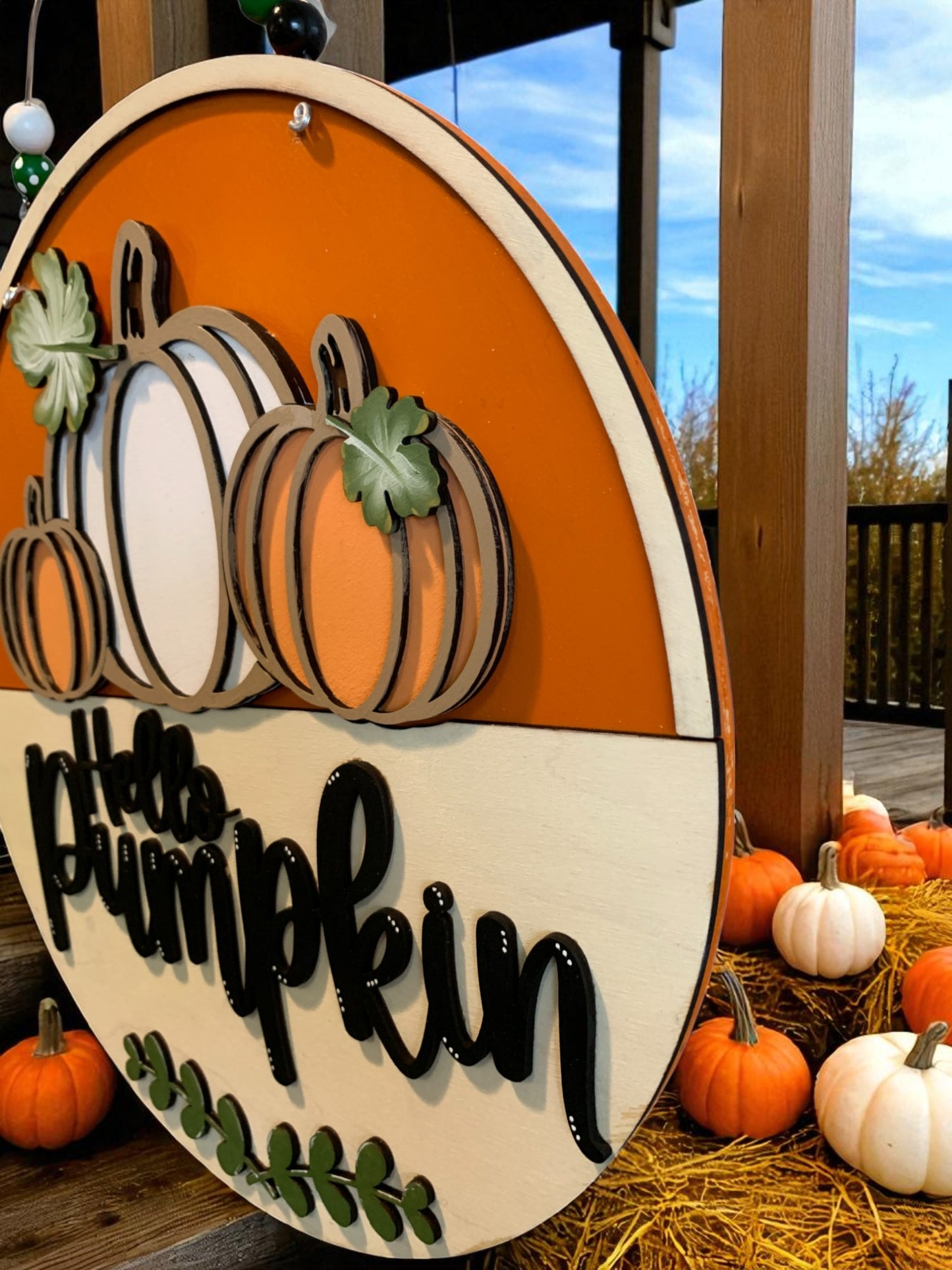 Hello Pumpkin Wooden Sign – Handcrafted Fall Porch & Wall Décor – Rustic Layered Autumn Accent
