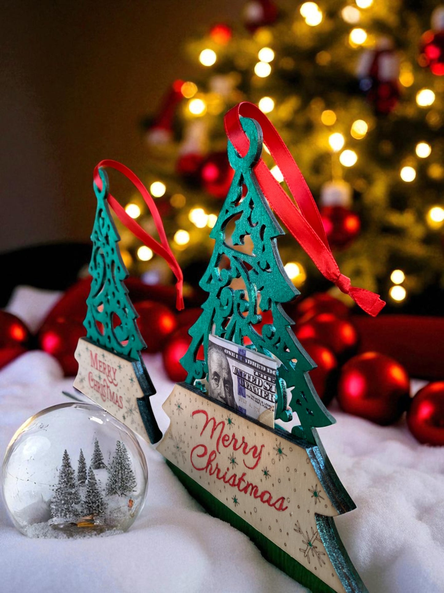 Christmas Tree Money Holder – Handmade Wooden Cash Gift Ornament with Ribbon for Holiday Giving