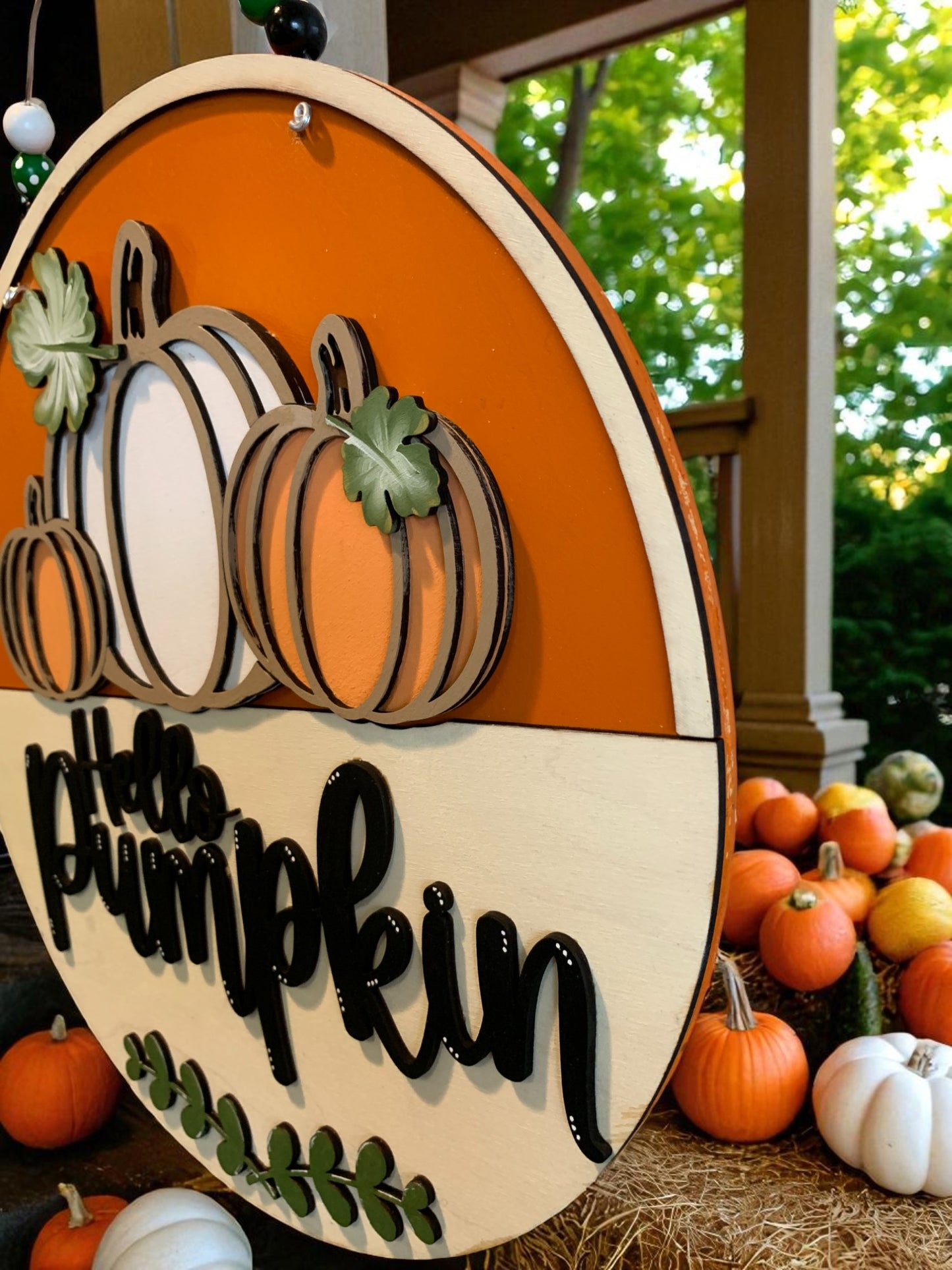 Hello Pumpkin Wooden Sign – Handcrafted Fall Porch & Wall Décor – Rustic Layered Autumn Accent