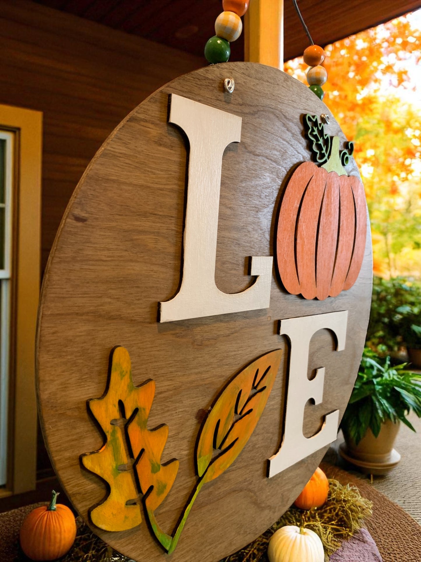 LOVE Pumpkin Fall Door Hanger – Rustic Farmhouse Autumn Porch Sign
