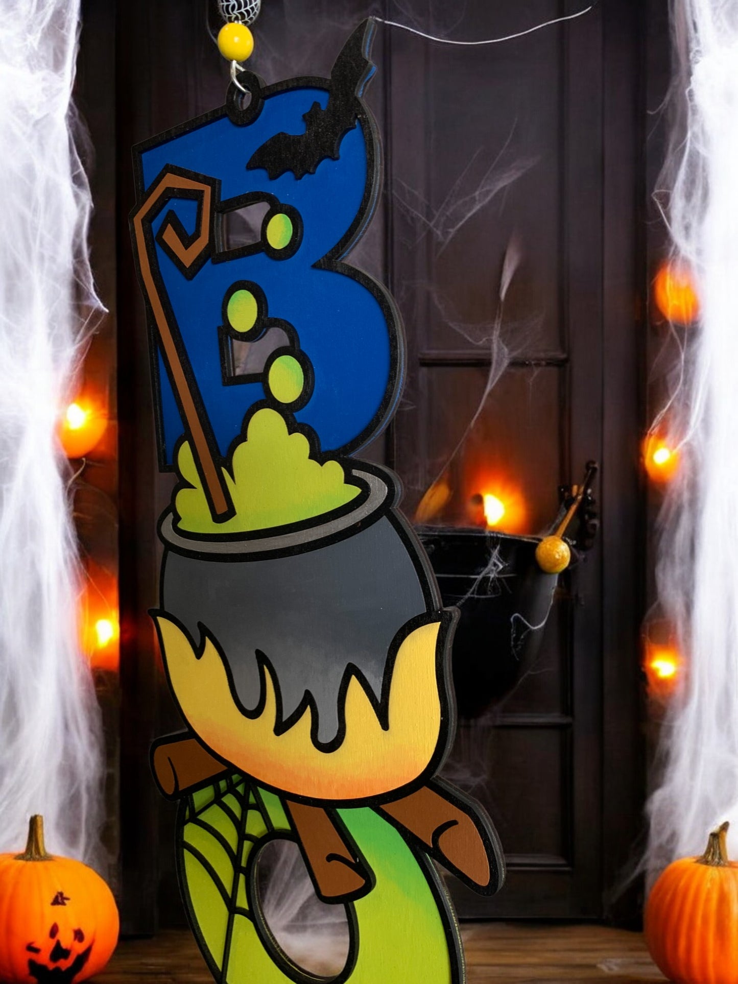 Halloween Cauldron BOO Sign – Wooden Witch Potion Door Hanger – Handmade Spooky Fall Decor